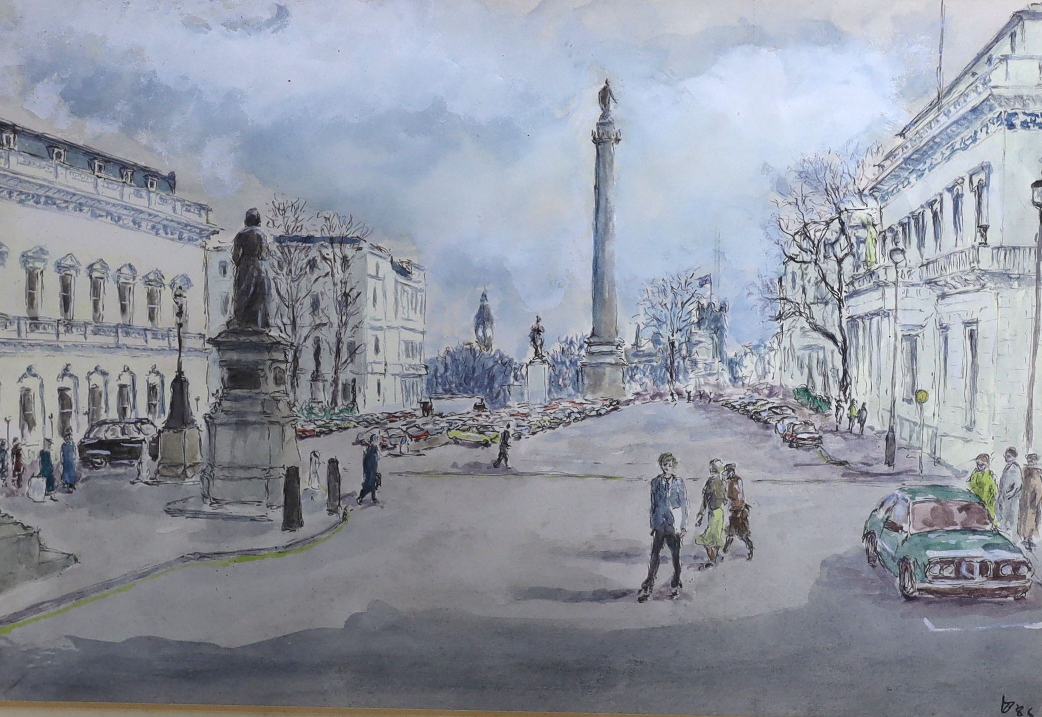 English School, ink and watercolour, Portland Place, 20 x 30cm.